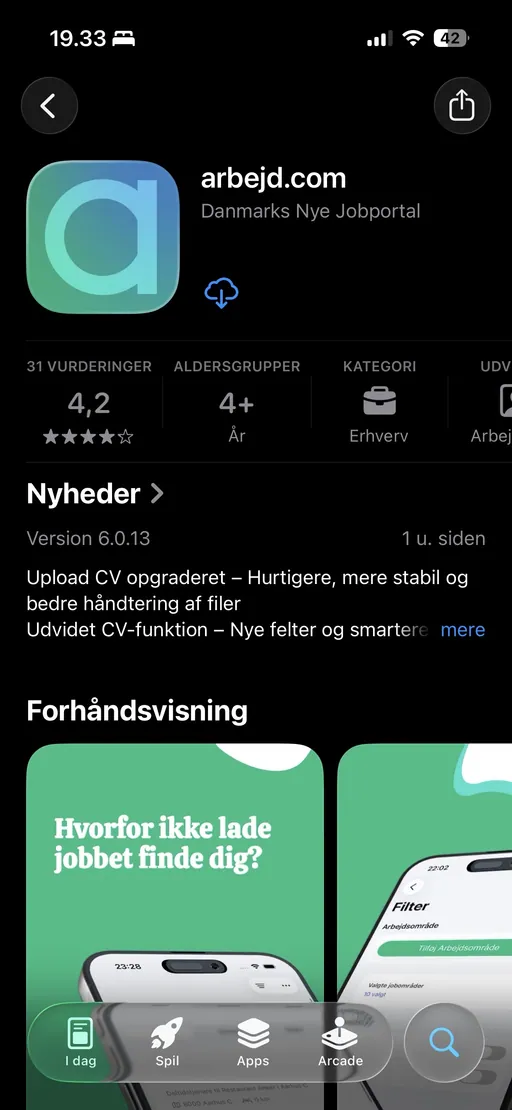 Arbejd.com App Store visning