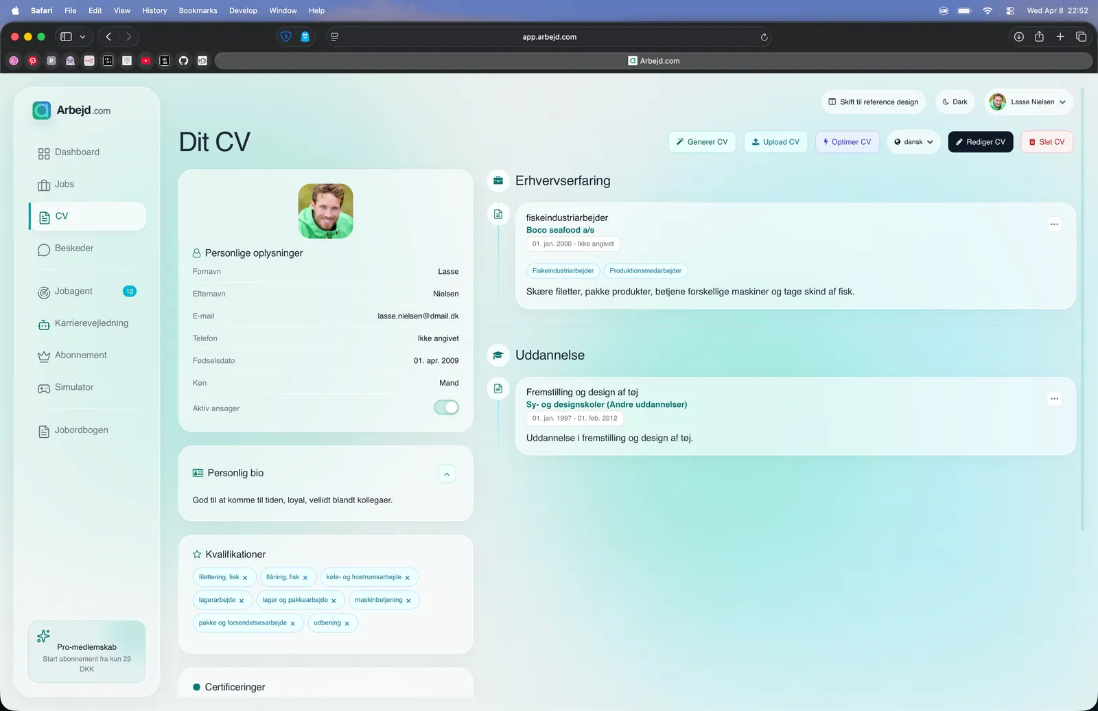 CV-styring desktop visning