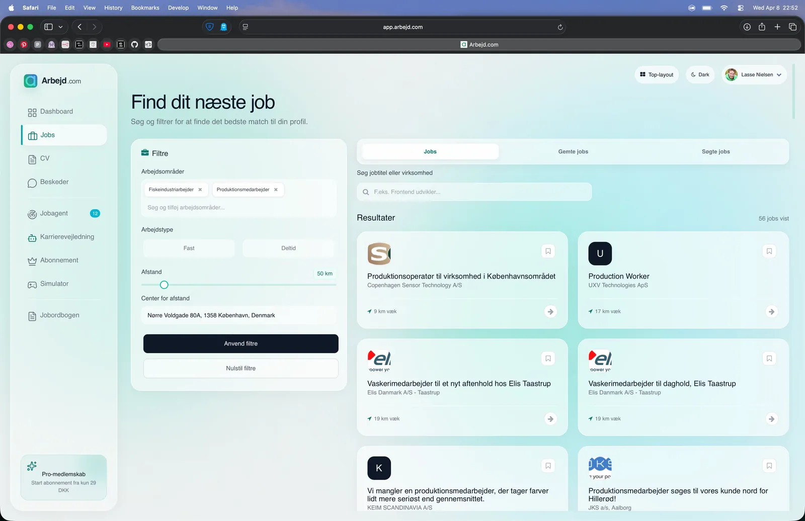 Jobsøgning desktop visning
